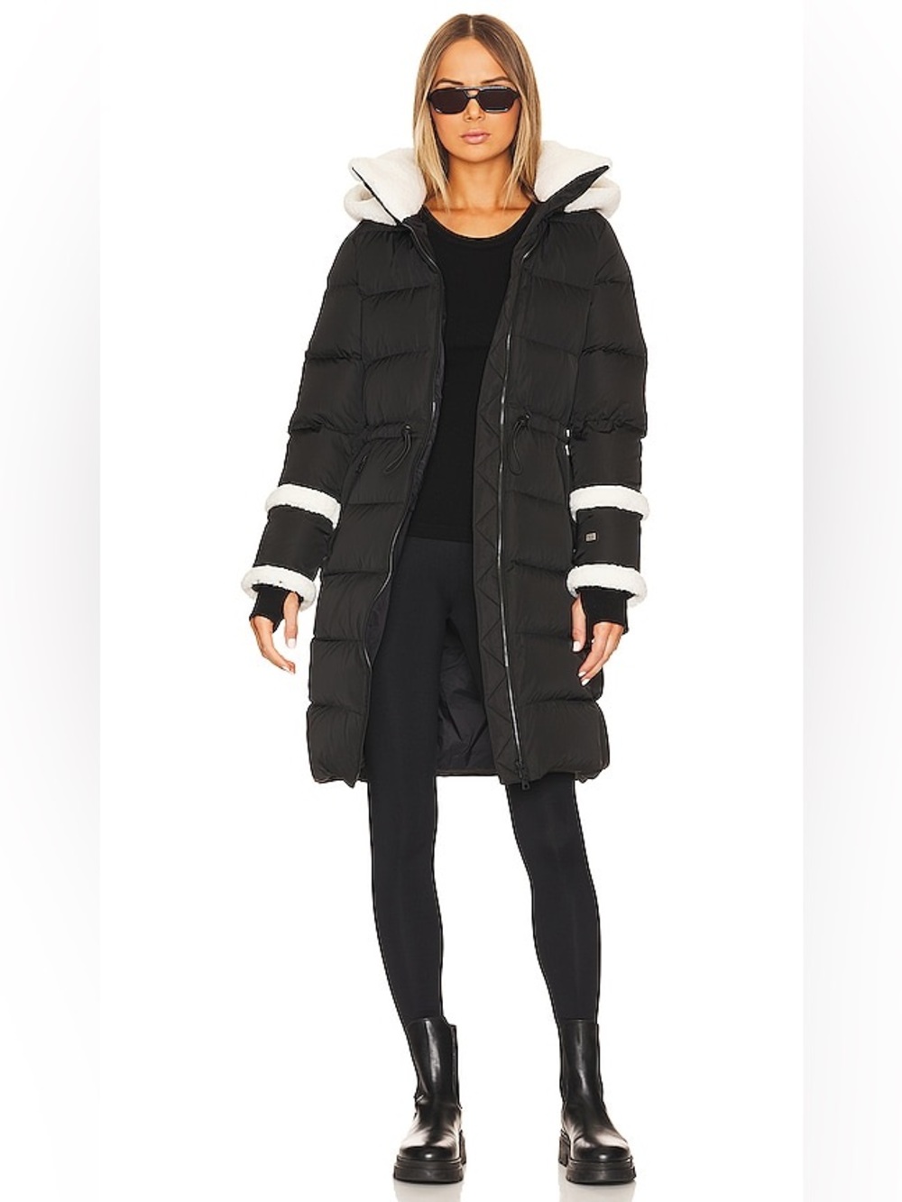 Soia & Kyo Aubrey Black Down Puffer Coat Sherpa Hood Large L $695 like new